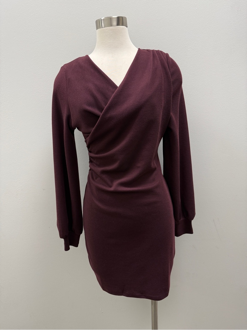 Very J Plum Wrap-Style Long Sleeve Above-the-Knee Dress
